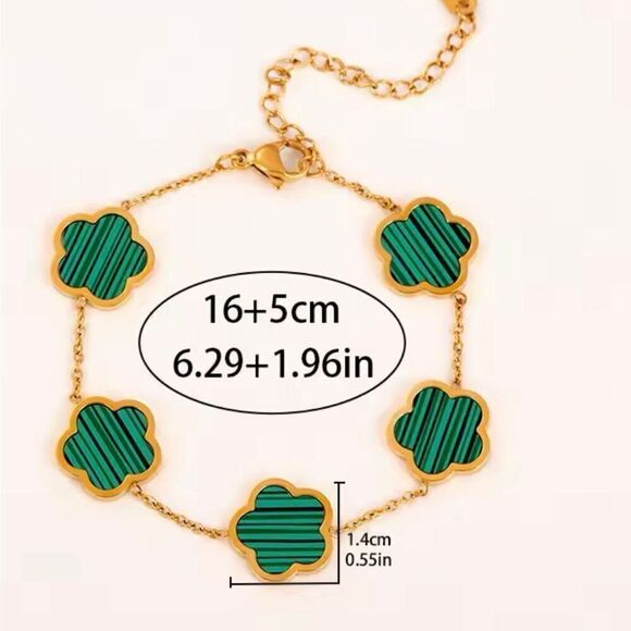 18K Gold Lucky Clover Adjustable Bracelet Womens Casual Bangle Design - Picture 5 of 5